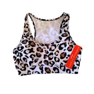 Adrienne Vittadini Sport Womens Leopard Print Racerback Sports Bra White Medium